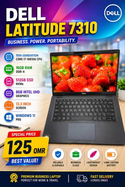 78426067  DELL LATITUDE 7310 10th GENERATION CORE I7-10610U CPU 16GB RAM DDR-4   512GB SSD NVMe 8GB