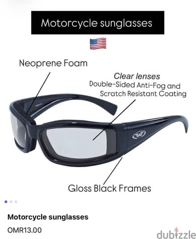Motorcycle glasses- Foam padded sunglasses, scratch resistant, USA