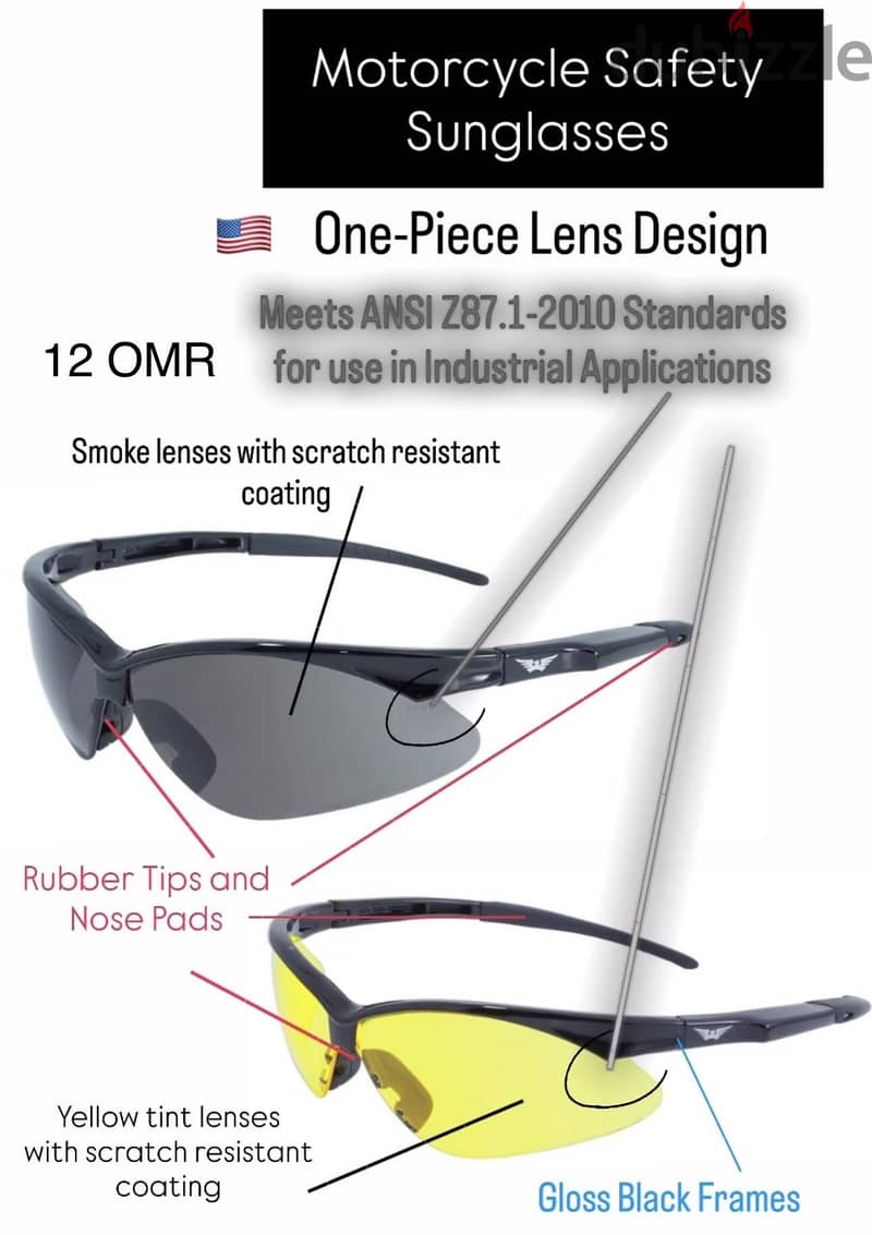 Motorcycle glasses- Foam padded sunglasses, scratch resistant, USA 8