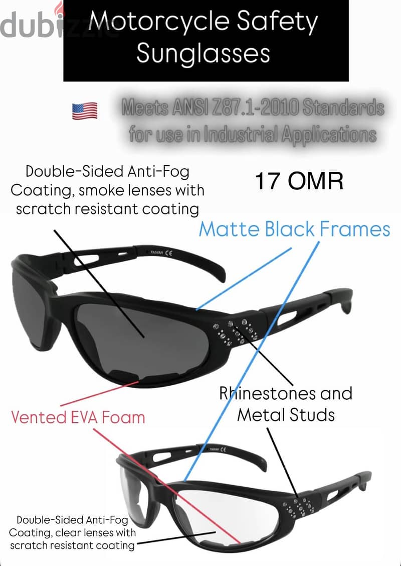 Motorcycle glasses- Foam padded sunglasses, scratch resistant, USA 11