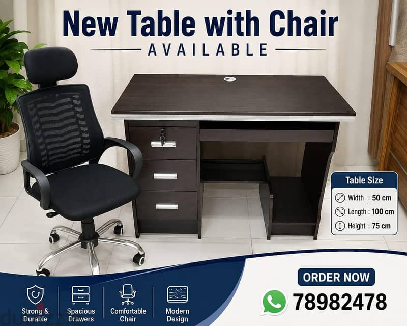 New table with chair available. 1