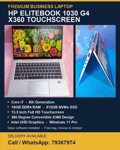 78426067 HP X360 TOUCH SCREEN CORE i7 16GB RAM 512GB SSD 13.5 INCH TOUCH SCREEN HP ELITEBOOK 1030 G4