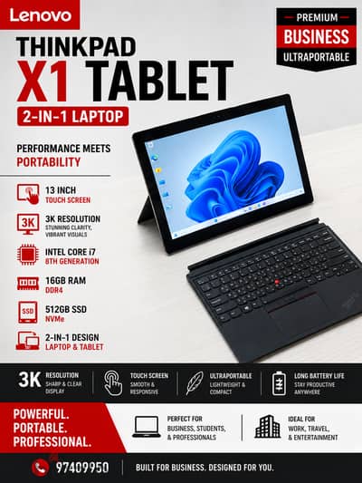 THINKPAD X1 TABLET 2-1 LAPTOP CORE i7 16GB RAM 512GB SSD 8th GENERATION WINDOWS 11PRO