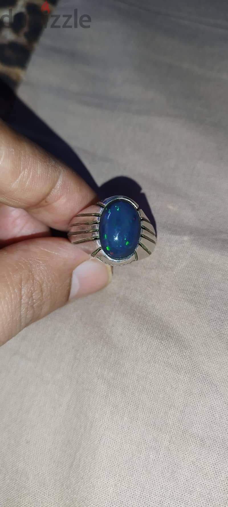 blue Opal stone with silver ring 2