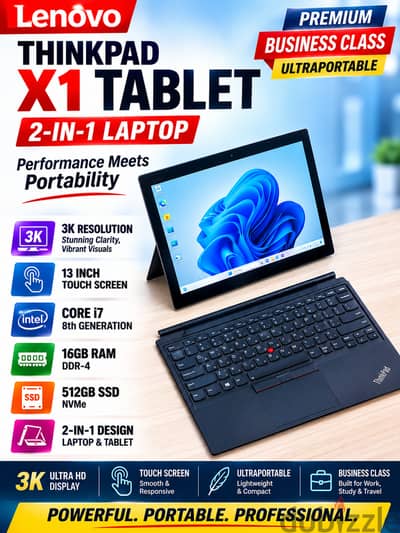 78426067 THINKPAD X1 TABLET 2-1 LAPTOP CORE i7 16GB RAM 512GB SSD 8th GENERATION WINDOWS 11PRO