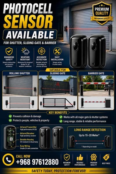 Photocell senser available garage door Boom Barior and rolling shater