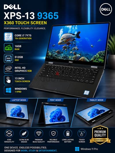 X360 TOUCH DELL XPS-13 9365 CORE i7 16GB RAM 512GB SSD 13 INCH TOUCH SCREEN