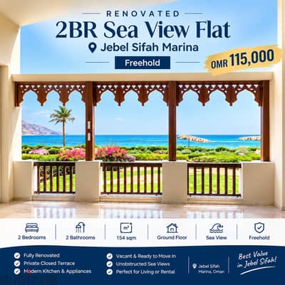 Sea View 2BR Apartment | Jebel Sifah Marina | Freehold | 154 sqm  | Best Value