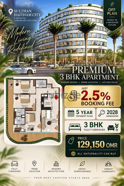  Own a Furnished 3-Bedroom Apartment in Sultan Haitham City | Freehold for All Nationalities |
