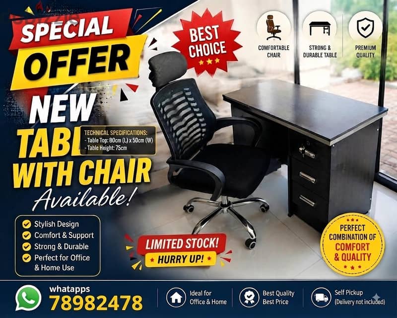 New office Table with chair available. 1