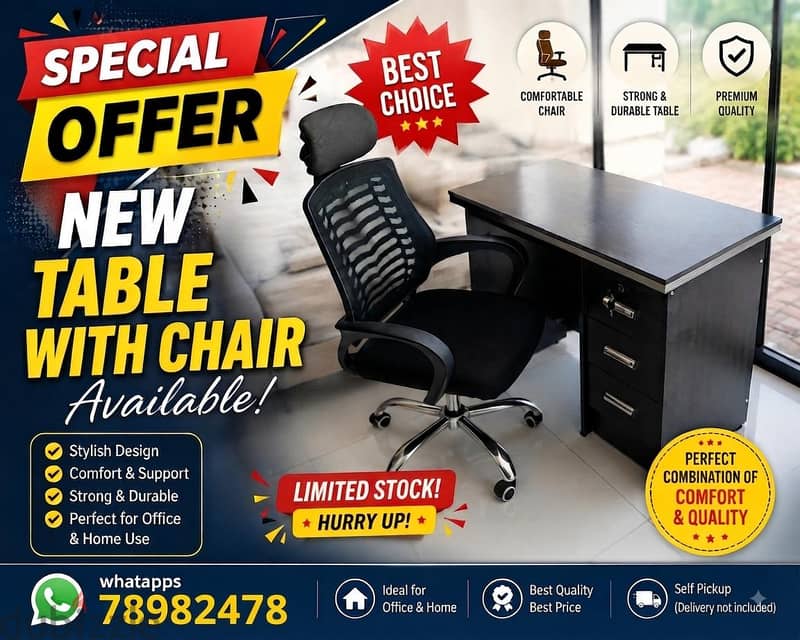 New office Table with chair available. 2
