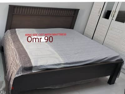 King size cot with mattress and glass table with 4 chair