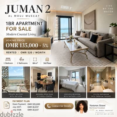 **1BR Apartment for Sale | Juman 2 – Al Mouj Muscat | Boulevard View• Currently Rented: **OMR 520