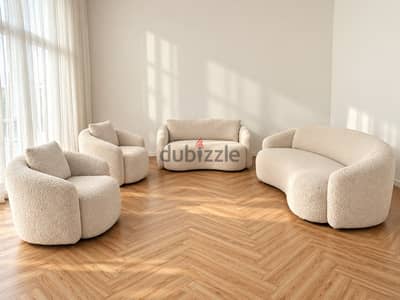 Modern cream bouclé sofa set-4 pieces