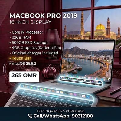 MacBook Pro 2019 16-inch Core i7 processor, 32GB RAM 500ssd