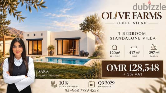 3BR Standalone Villa | Olive Farms, Jebel Sifah | 10% Downpayment