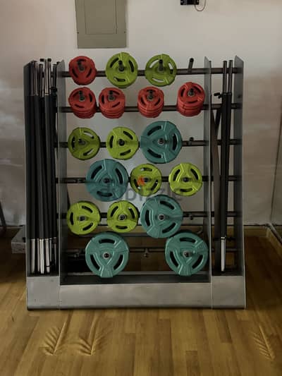 Commercial Barbell & Weight Plate Set - Used بار اوزان