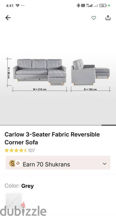 Carlow 3 seater Fabric reversible corner sofa