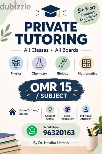 Private Tutoring | KG1–Class 4 & Senior Classes | From OMR 15