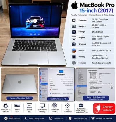 MacBook Pro 15" 2017 | i7 2.8GHz | 16GB RAM | Retina | 256GB SSD