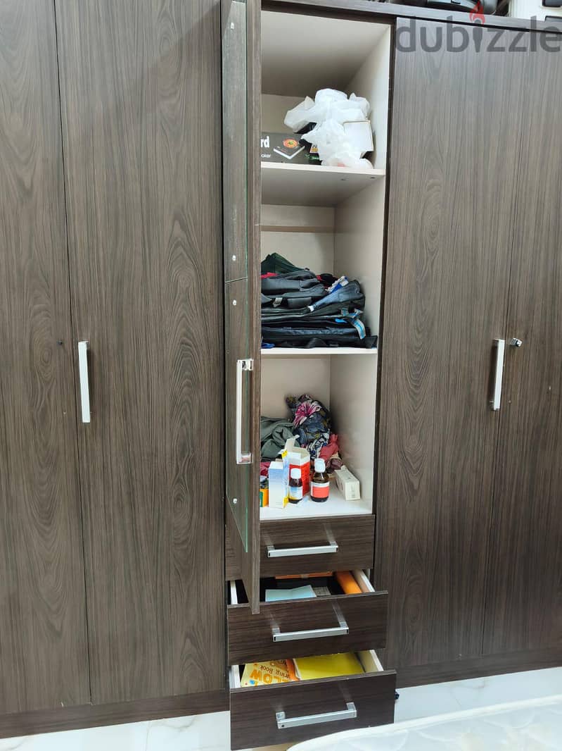4-Door Wooden Wardrobe with Mirror & Drawers – For Sale 3