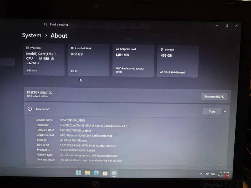 HP laptop (cpu i5/Ram 8/HDD 500/Radeon GPU) 6