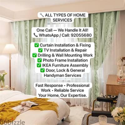 curtain/TV/photo fix in wall/IKEA fix,carpenter work/drilling work/etc