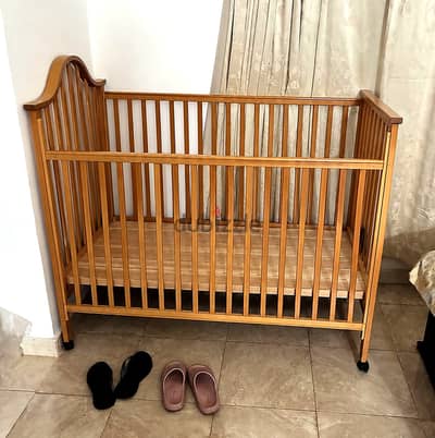 Wooden Baby Cot with Wheels, Honey Oak Finish