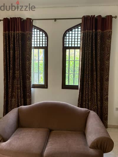 Damask Eyelet Curtains, Maroon and Gold, 3 set (2 pair each)