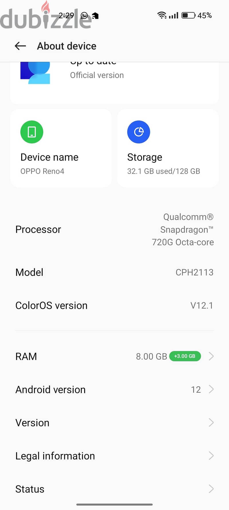 oppo Reno 4 128 gb storage 8 ram everything iis working nothing change 4