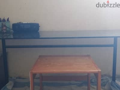 DINING ROOM FURNITUE:  3 IRON DINING TABLES GLASS, IRON & WOOD ON TOP