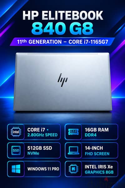 78426067  11-17-2021 BORN ON DATE HP ELITEBOOK 840-G8 11th GENERATION CORE i7 16GB RAM 512GB SSD