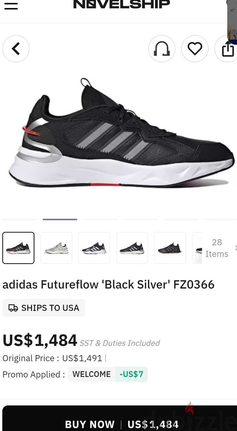adidas Futureflow 'Black Silver' sneaker (Model FZ0366) Original with bills,  Just 3 to 5 time only 4