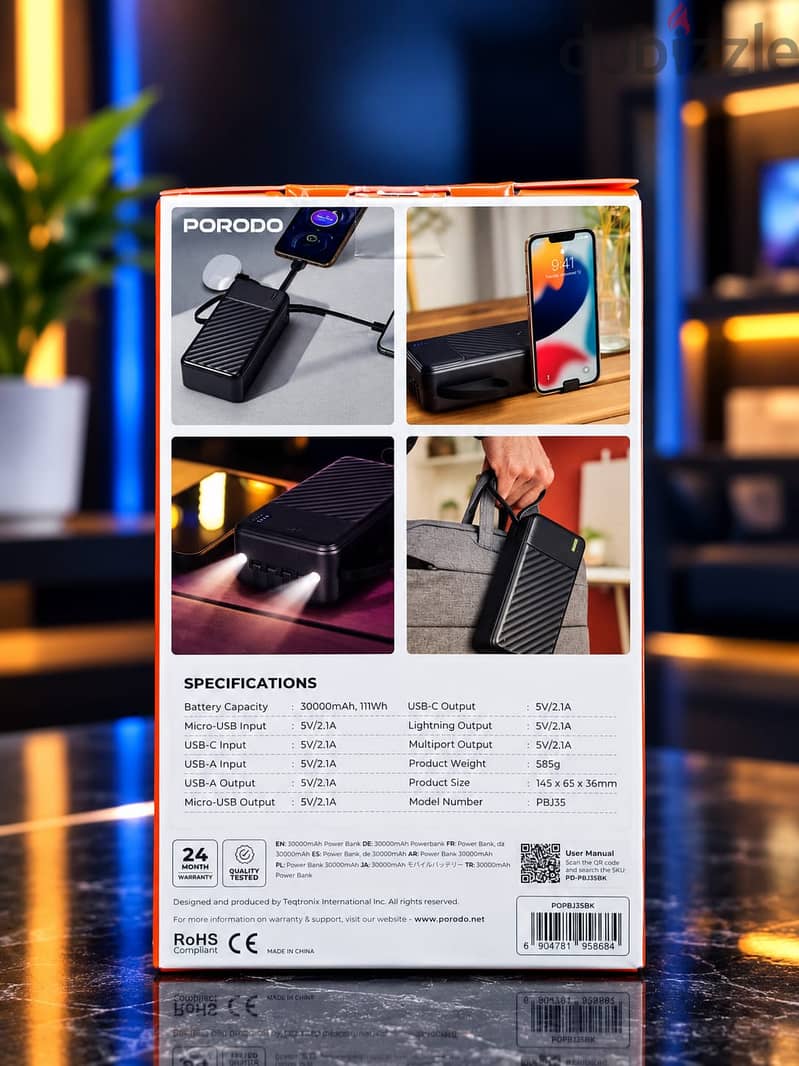 Brand New Porodo Piano Power Bank in Oman | 30000mAh Capacity 1