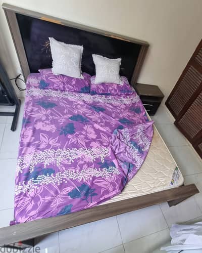 Queen-Size Wooden Bed Set 200X160 with Mattress along with 2 side tables for Sale