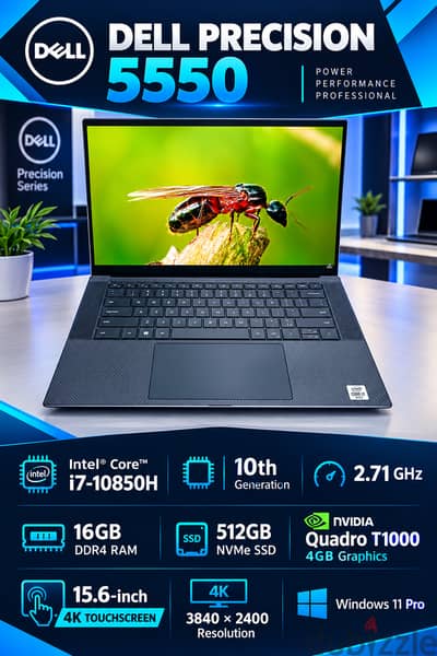 78426067 4GB NVIDIA GRAPHICS QUADRO T1000 DELL PRICISION 5550 TOUCH SCREEN 4K CORE i7 10850-H 2.71 G