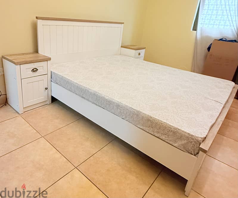 king bed 209x180 pan furniture with two side cabinets and 8" Raha premium matress 1