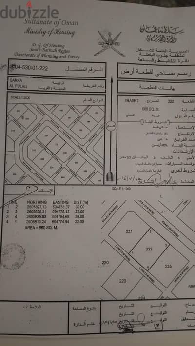 للبيع أرض سكينة الفليج الثانية ولاية بركاء رقم قطعة 222 مساحة أرض 660
