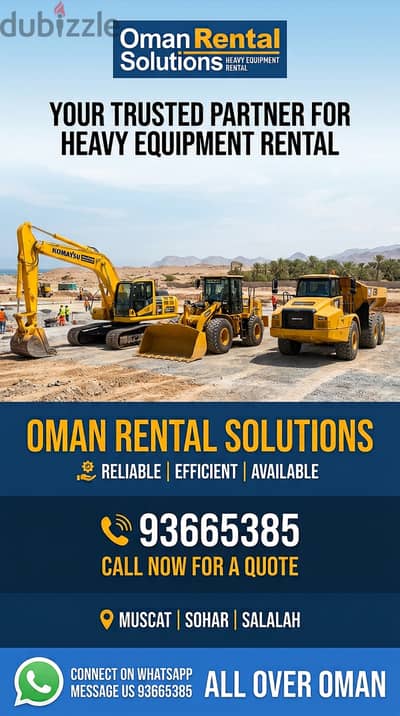Heavy Machinery On Rent - Daily, Weekly & Monthly | Call 93665385