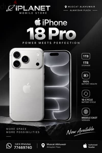 iPhone 18 Pro 1TB battery 100% 10 cycles count amazing condition