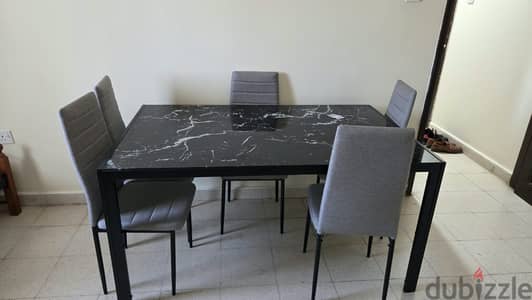 Steel Frame  Top Glass Dining table with 6 chairs