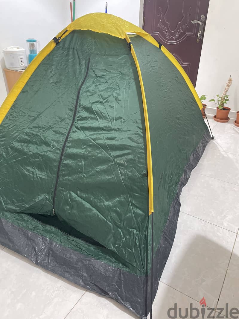 2 person tent , chair and out door gas stove with gas 1