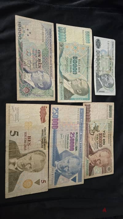 used Turkish banknotes