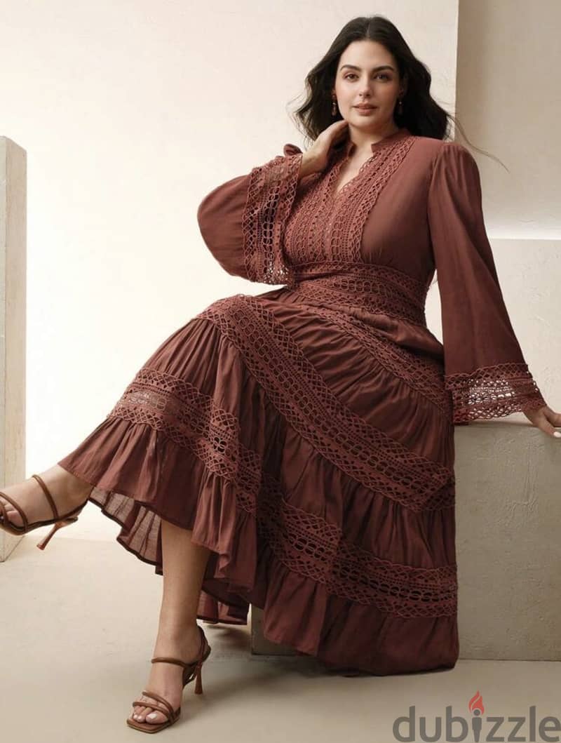 New Anewsta Elegant Burgundy Color Heavy Lace Patchwork Dress - L 4