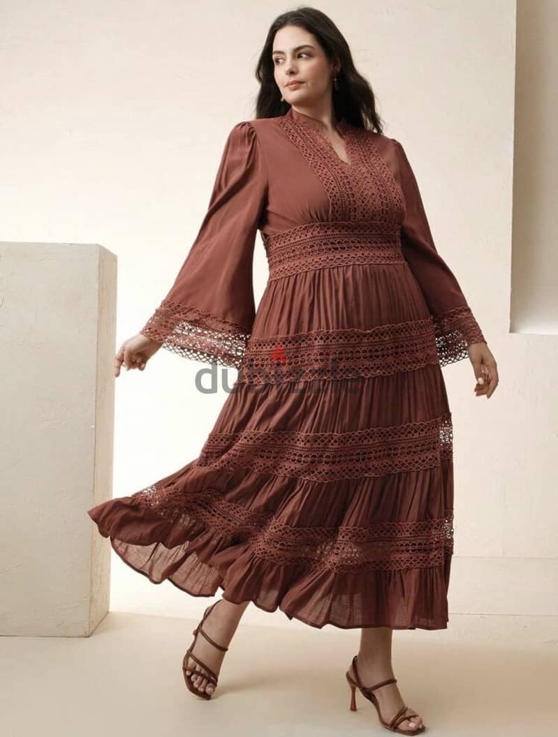 New Anewsta Elegant Burgundy Color Heavy Lace Patchwork Dress - L 3