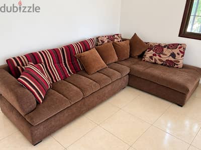 L-Shaped Sectional Sofa with Chaise, Brown Textured Fabric