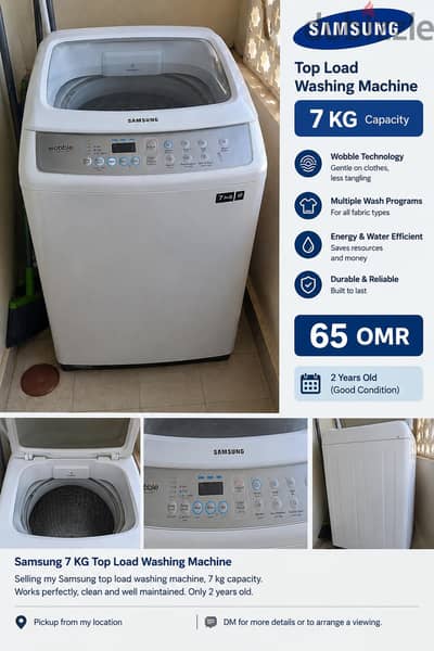 Samsung 7kg Top Load Washing Machine – Good Condition