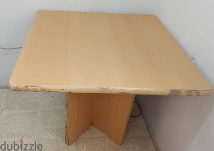 1 wooden table, 2 wooden chairs & a teapoy