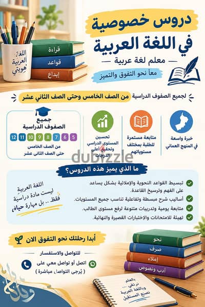 معلم لغة عربية متميز للدروس الخصوصية (من الصف 5 إلى 12)