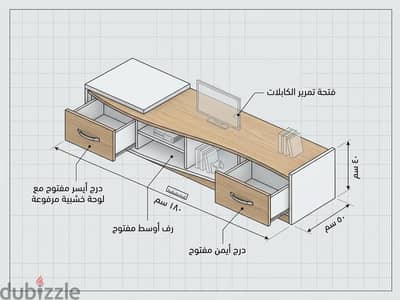 طاوله تلفزيون خشبية بتصميم مودرن
